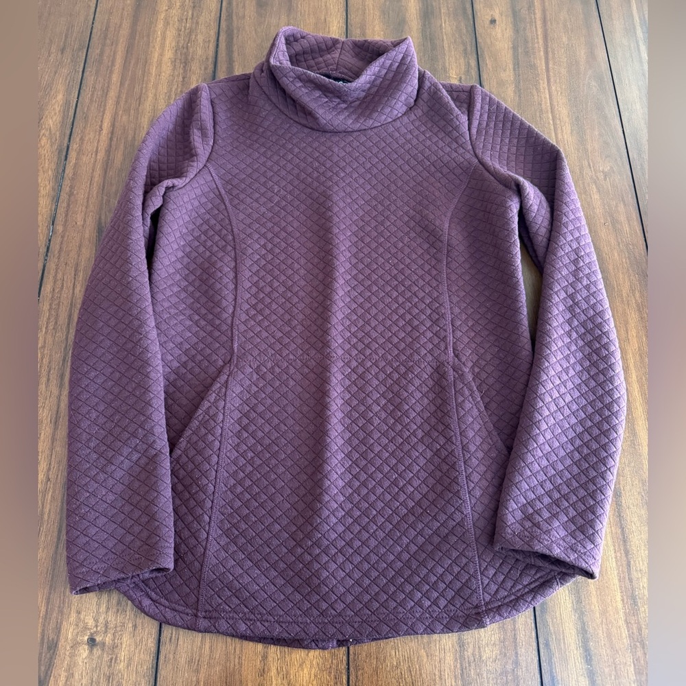 Stoic Women’s Quilted Crew Neck Pullover Sweater Size Small Burgundy Brown‎